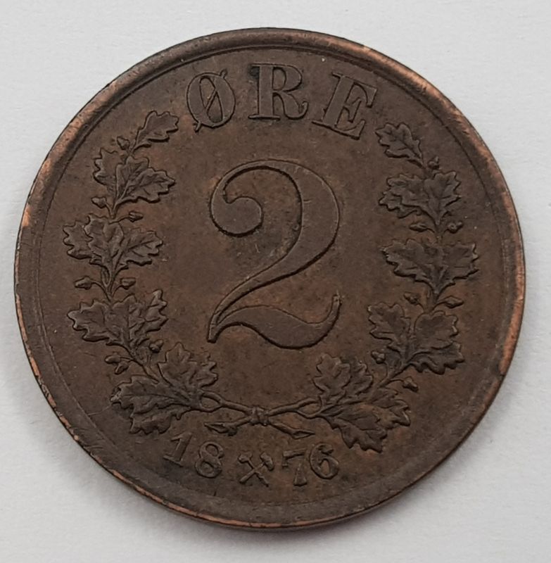2 øre 1876 kv. 1+/01 (nr. 1)