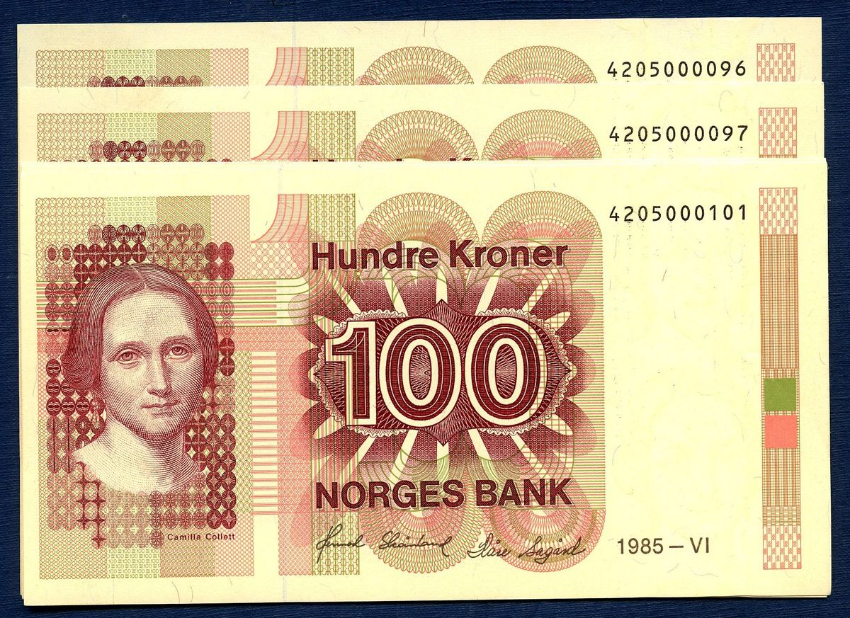 100 kr 1985 4205000096 - 42050000101 kv. 0/01 ( 6 stk. i serie)