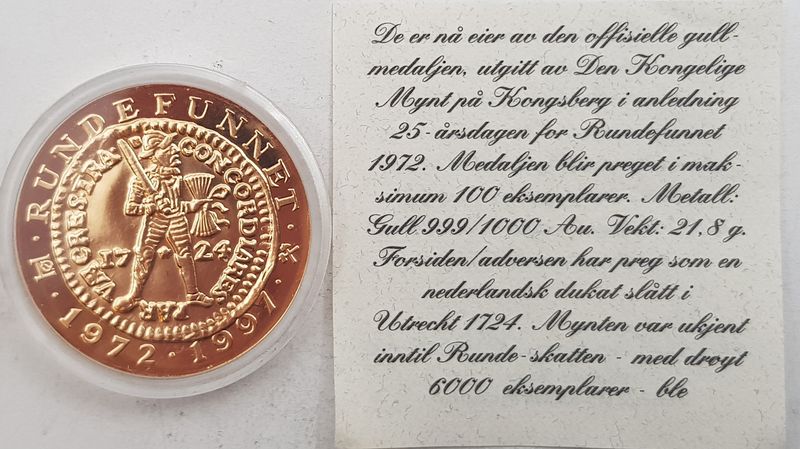 Gullmedalje i forbindelse med 25-års jubileet til Rundefunnet i 1972.