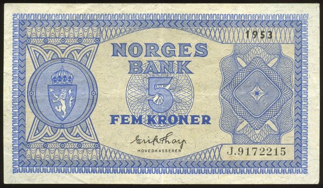 Hovedbilde 5 kr 1953 J. 9172215 kv. 1/1+